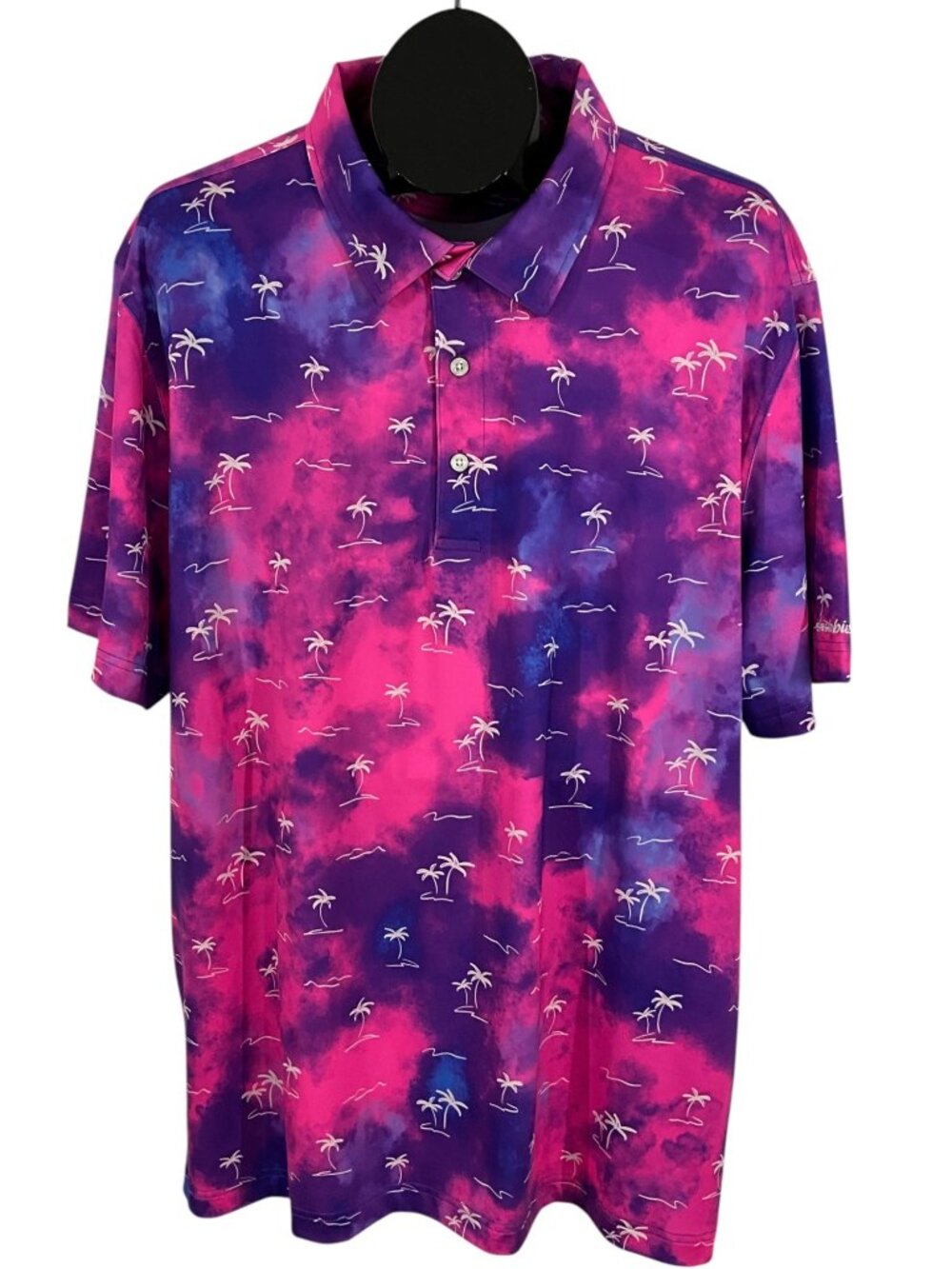 Chubbies Polo Shirt 2XL XXL Pink Tie Dye Palm Tree Resortwear